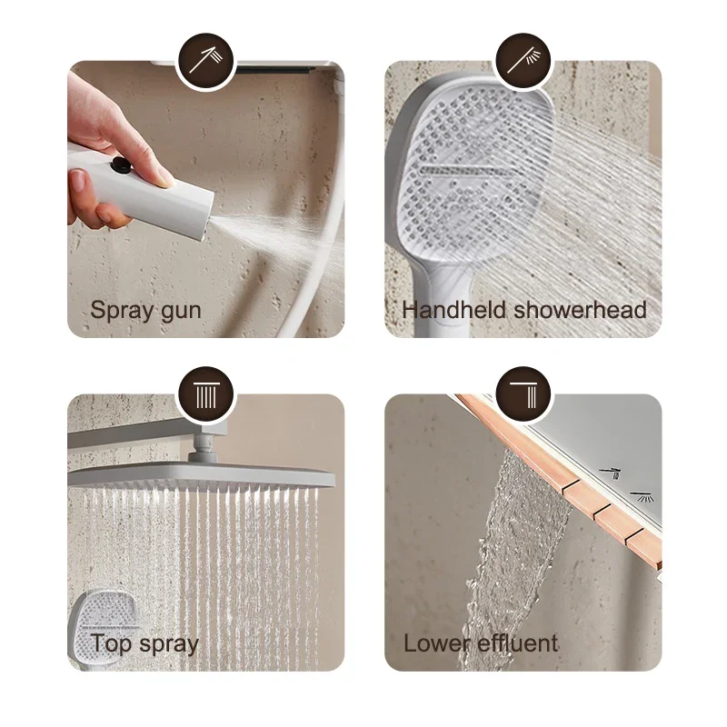 Белый душевой набор для ванной комнаты настенное крепление квартира серый