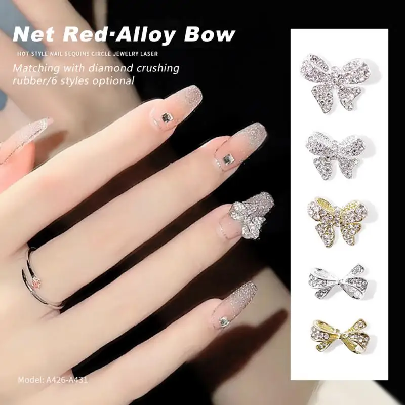 

Net Red Alloy Bow Nail Charm Parts 3D Rhinestone Nail Art Decoration Accessories Supplies For DIY Japanese Nail Manicure Design