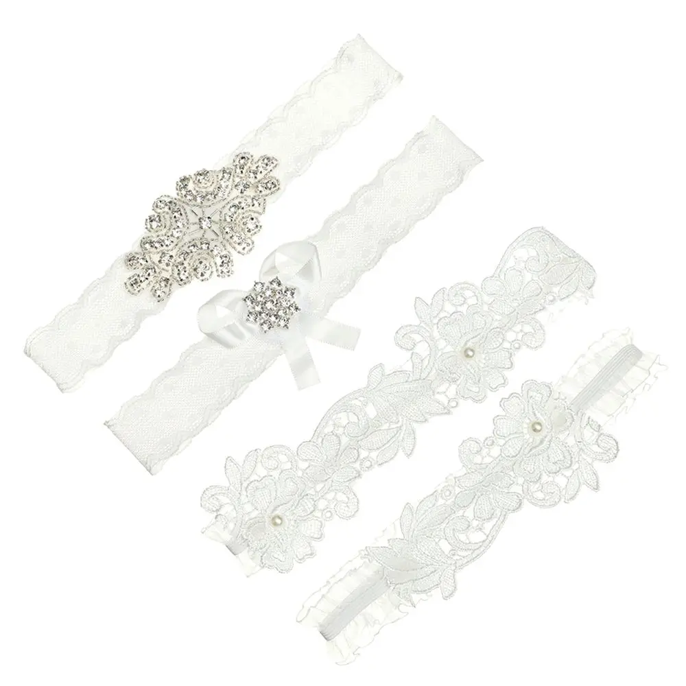 

Lace Bridal Garter Set Embroidered Wedding Garters Stretch Garter White Leg Garter Elegant for Women