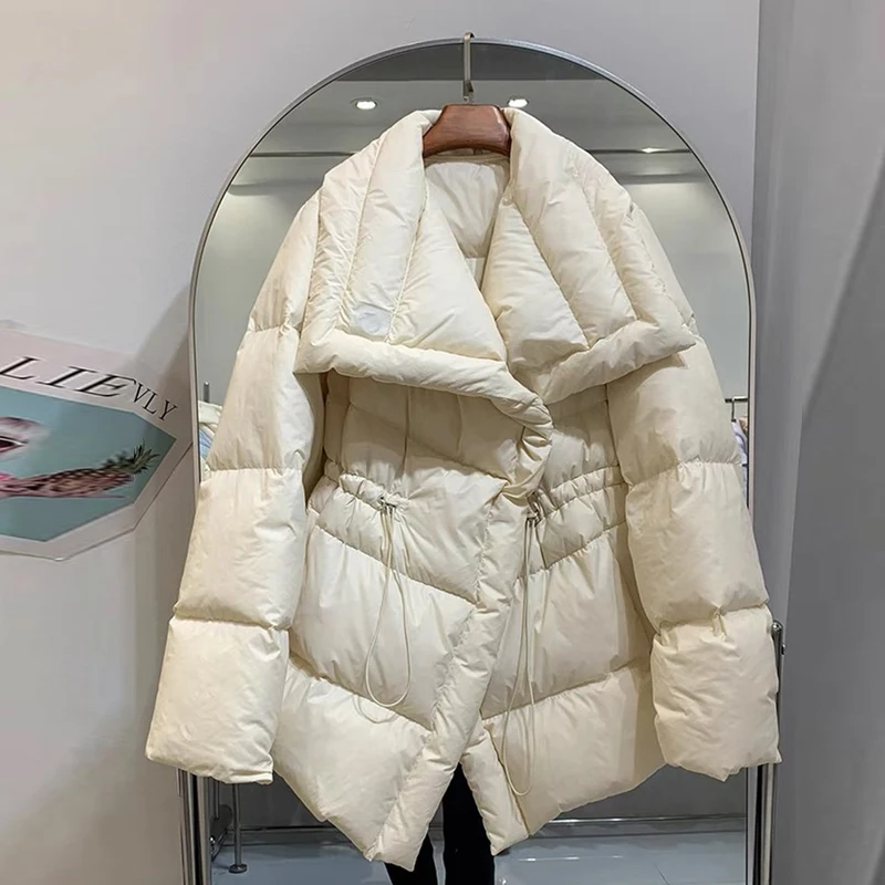 Luxury Women Fluffy puffer jacket Khaki Winter Warm Adjustable wasit down coat  2023 New Desinger Parkas Outwear INKEO 2O398
