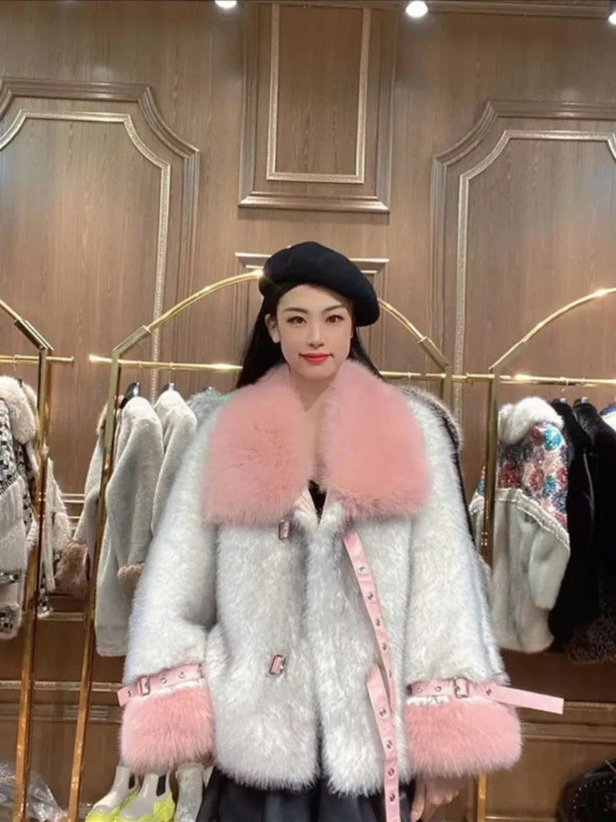 Ladies Western Style Fashion Elegant Square Collar Wool Coat Women's 2022 Winter New Streetwear Office Lady Elegant Fur Jacket