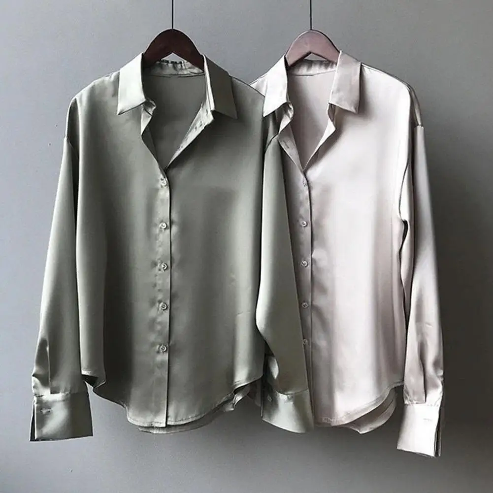 

Рубашка женская с отложным воротником, шикарная мягкая блузка на пуговицах, с длинными рукавами, офисная одежда, весна-осень