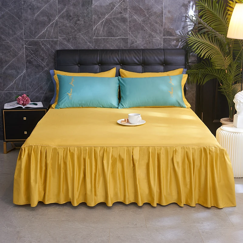  New Cotton Bed Skirt One-Piece Thickened Cover Three-Piece Solid S Mattress Non-Slip Dir