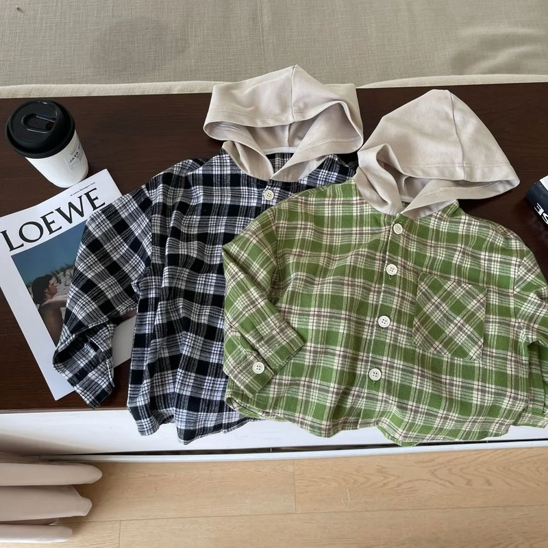 

Демисезонные детские модные клетчатые куртки с капюшоном, хлопковые Свободные повседневные куртки для мальчиков и девочек