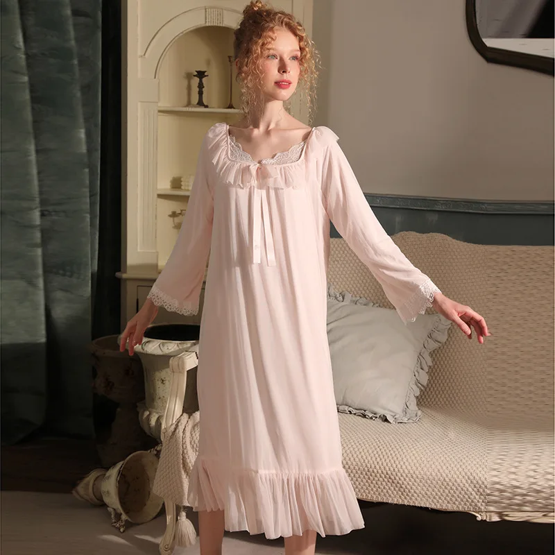 New Women's Elegant Court Style Double Layer Gauze Soft Comfortable Nightgowns Sleepshirts Sleepwear