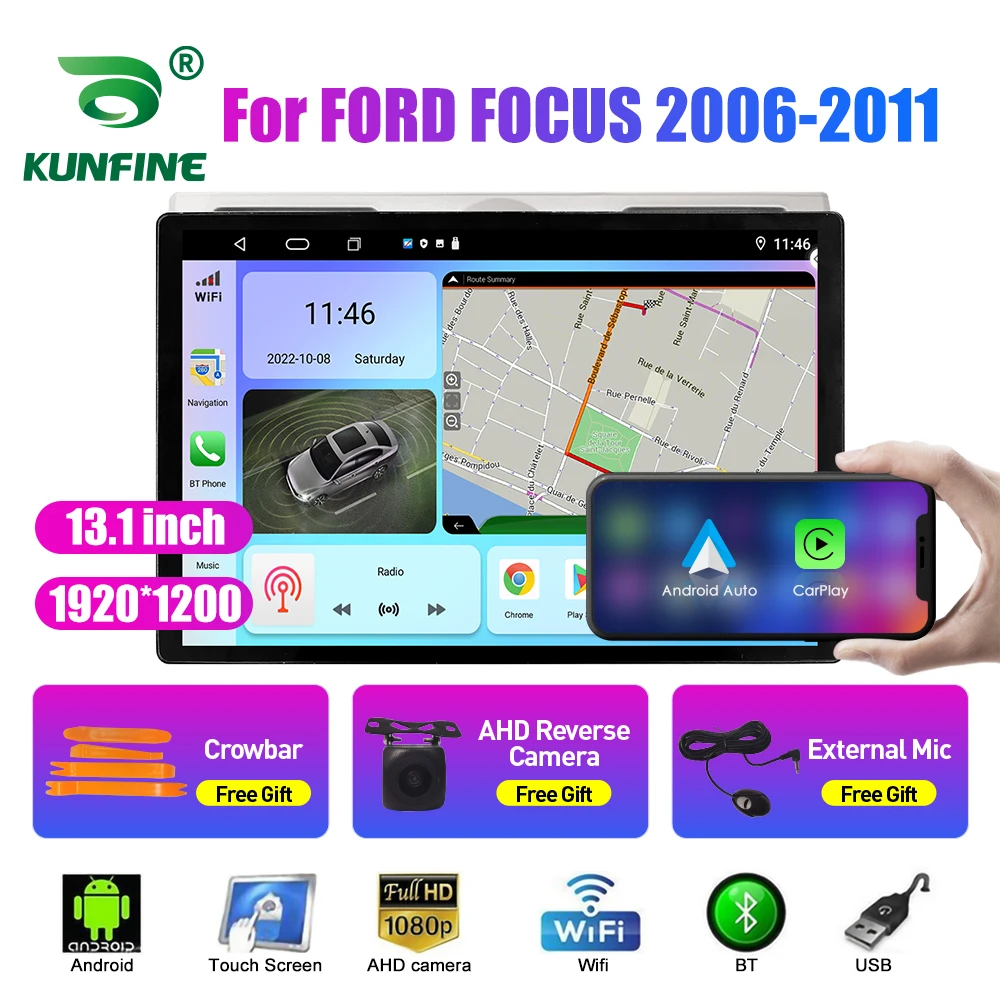 

Автомобильный радиоприемник 13,1 дюйма для FORD FOCUS 2006-2011, автомобильный DVD GPS-навигатор, стерео Carplay, 2 Din, Центральный Мультимедиа, Android, авто