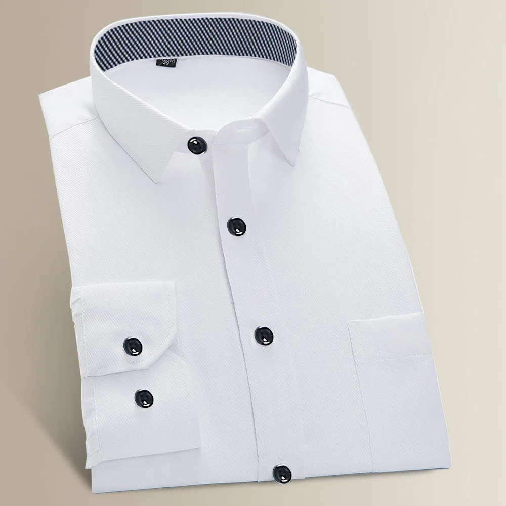Shirt men's long-sleeved middle-aged and young four seasons business casual fashion iron-free solid color cotton white slim fit