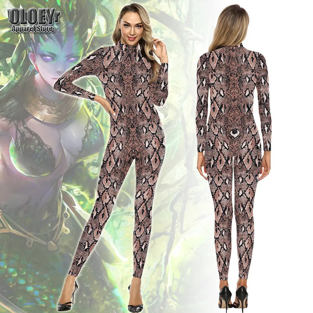 

Комбинезон Zentai с 3D-принтом животных, коричневый питон, змея, наряд для взрослых, костюм для косплея на Хэллоуин, боди для вечеринки