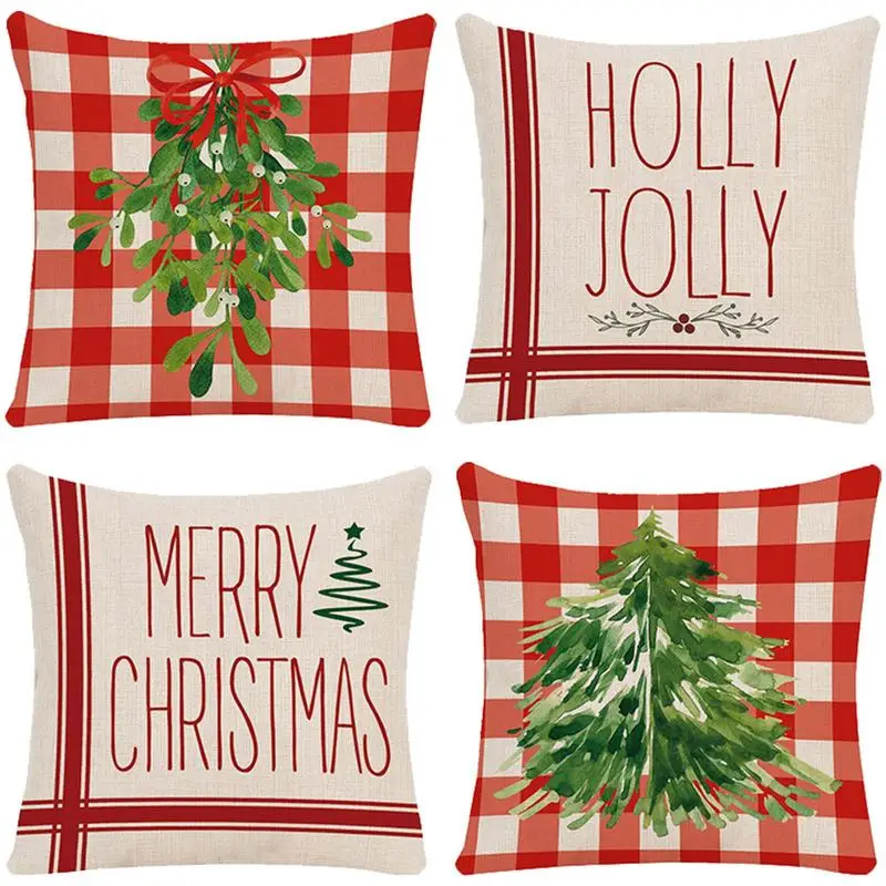 

Throw Pillow Covers Christmas Pillow Case Cover Christmas Set Of 4 Pillow Protector Christmas Theme Decorative Pillowcase For
