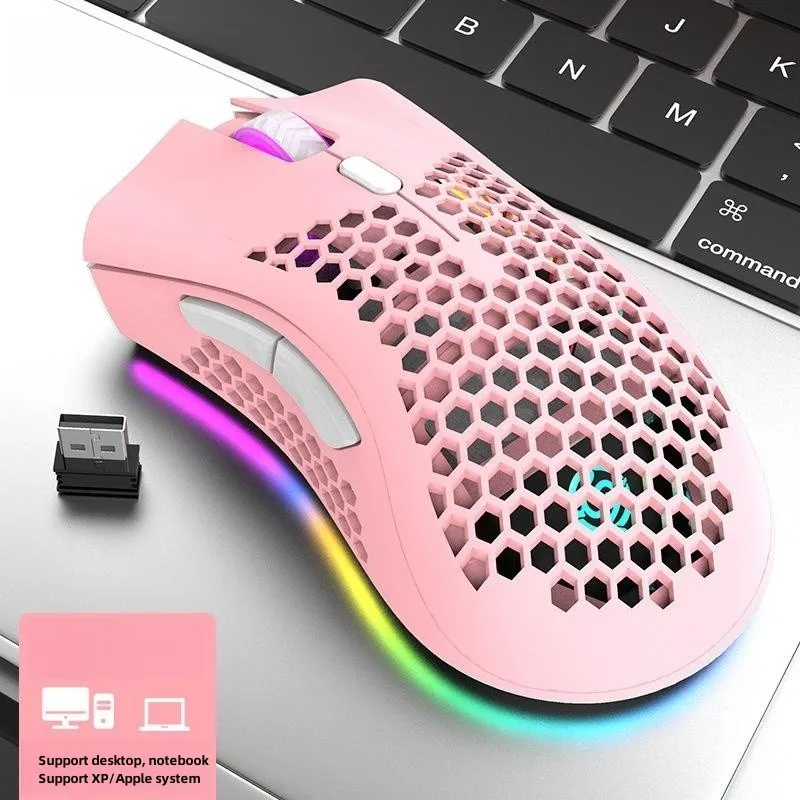 

Wireless Mouse Wireless Charging 2.4G Lightweight Hollow Hole RGB Light-Emitting Game Office Mouse Desktop, Laptop Universal for
