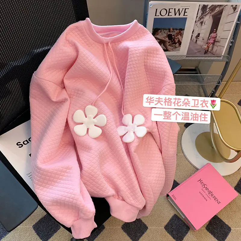 

Пуловер с вафельными цветами, новинка, осенне-зимняя одежда для девочек, хлопковая модная одежда, свитеры для женщин