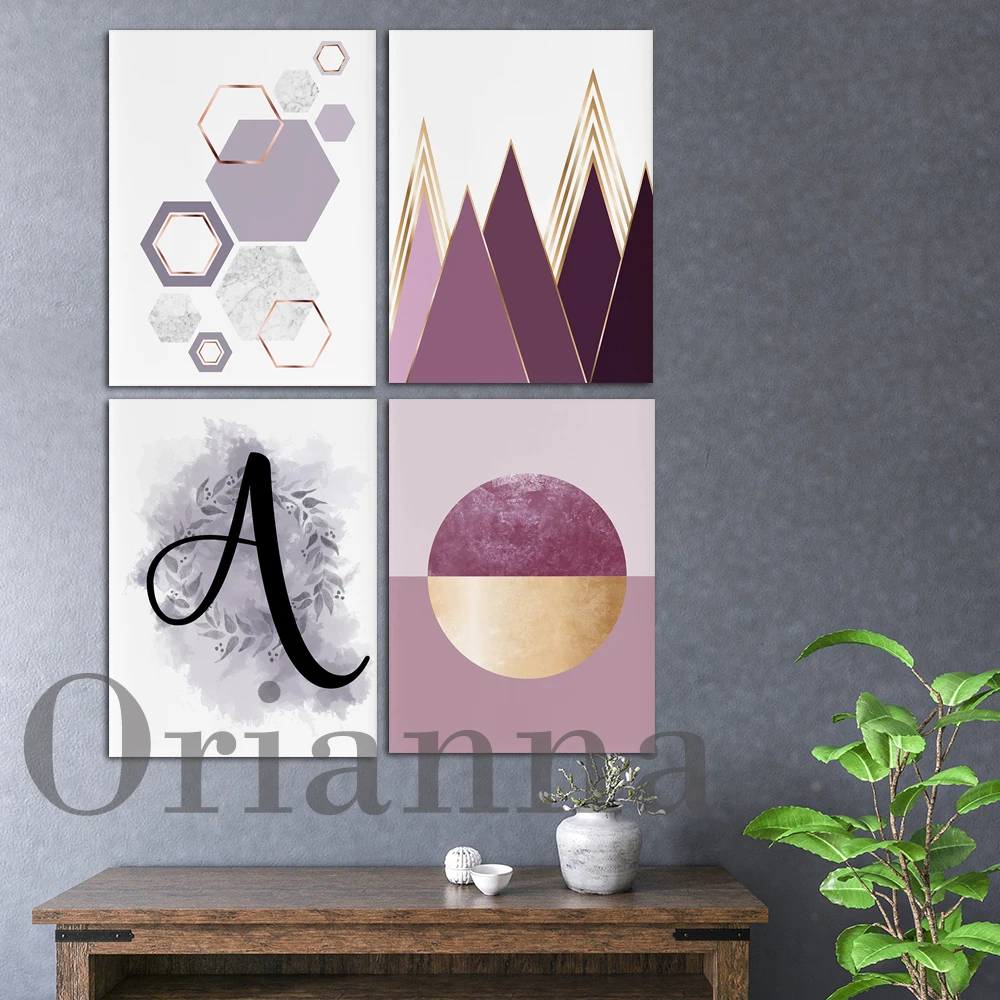 

Scandinavian Mountain Mauve & Gold Honeycomb Geometric Pastel Colors Print Poster Modern Home Living Room Bedroom Decor Painting
