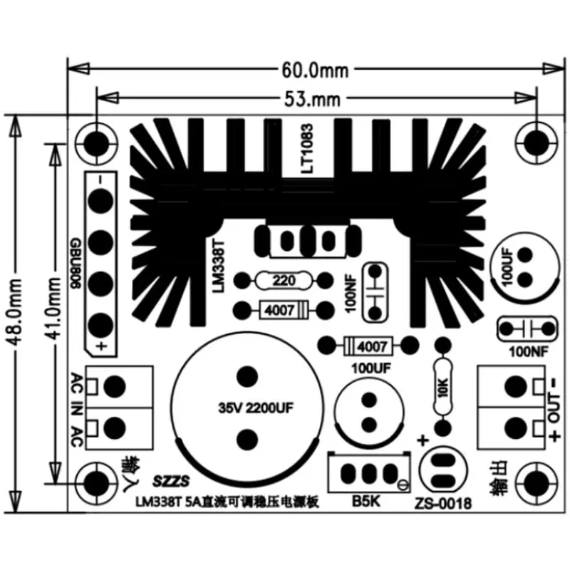 ABJF-LM338T 5A Модуль линейного регулируемого стабилизатора напряжения высокой мощности (art.: 3920dc7ab342c) - 3920dc7ab342c