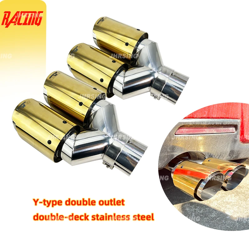 

Exhaust Tail Pipes Glossy Gold Muffler Tip Tail Double Outlet Universal Stainless Steel Pipes Throat End Tip