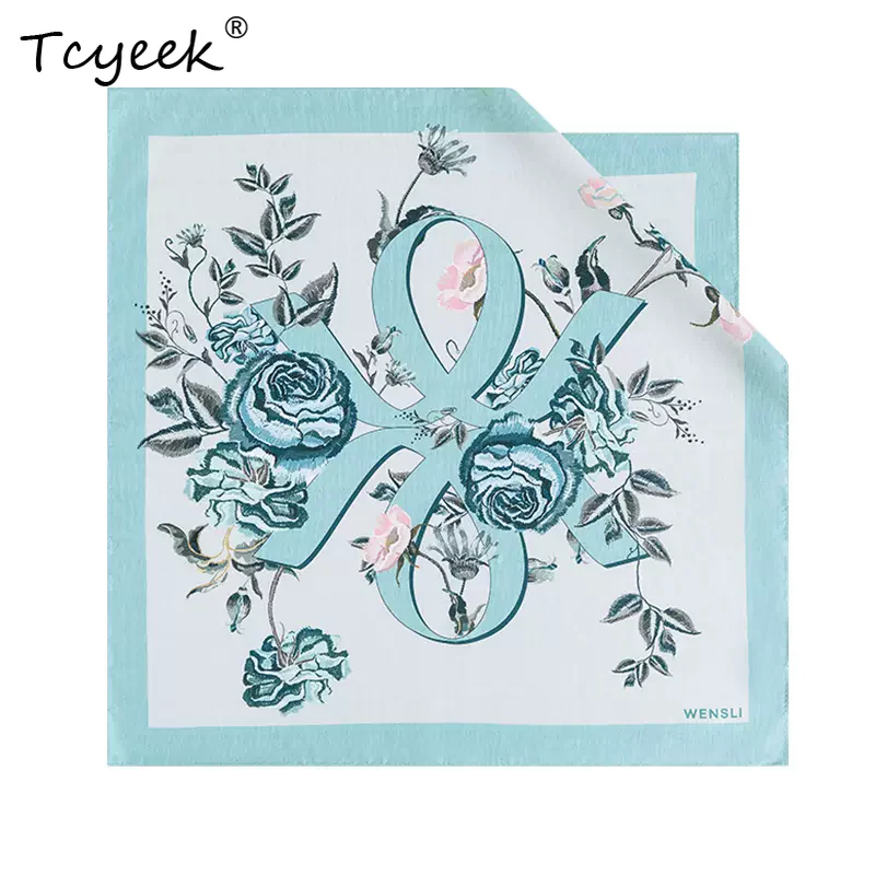 Фото Tcyeek, элегантный платок из 100% шелковицы, женский цветочный принт, шарф OL с французским оригинальным дизайном подарков, лето 2024, A46263QC №4