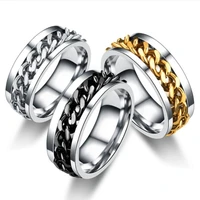 mens stainless steel black chain ring punk titanium steel metal rotating chain ring male hip hop party jewelry gift
