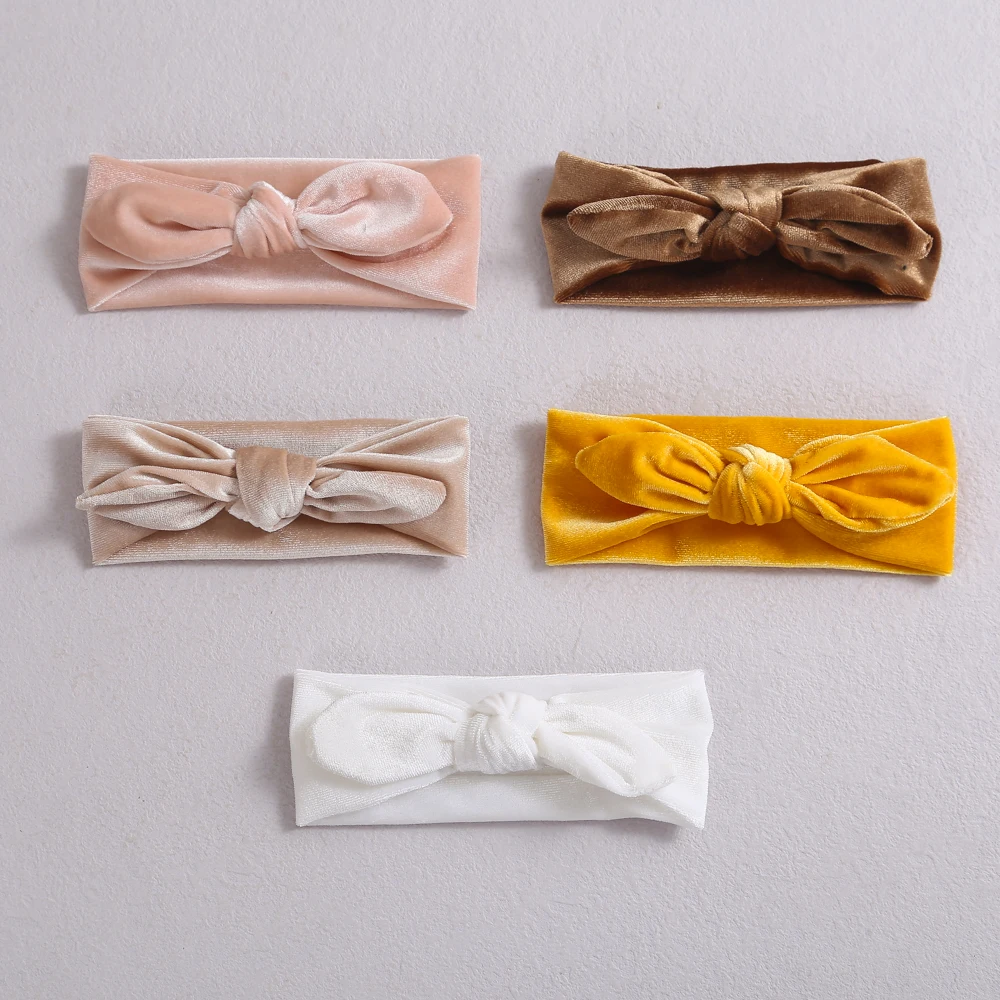 

5Pcs Velvet Bow Child Head Headband Solid Elastic Bowknot Toddler Hair Accessories For Baby Girls Turbans For Children