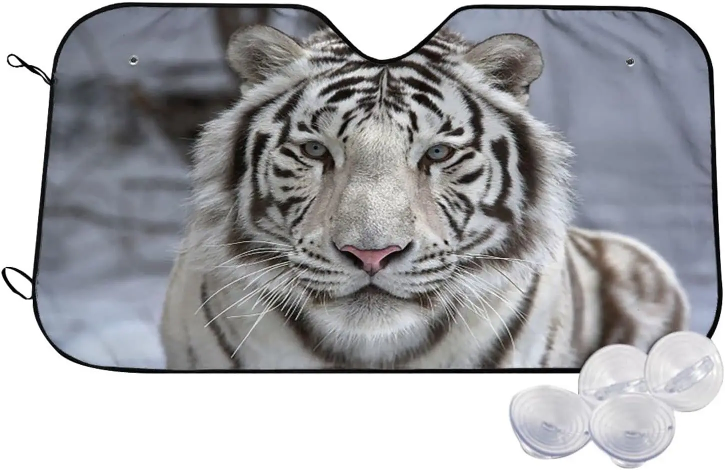 

White Bengal Tiger Pattern Sun Shade Front Window Sunshade for Most Sedans SUV Blocks Max Uv Rays and Keep Your Vehicle Cool