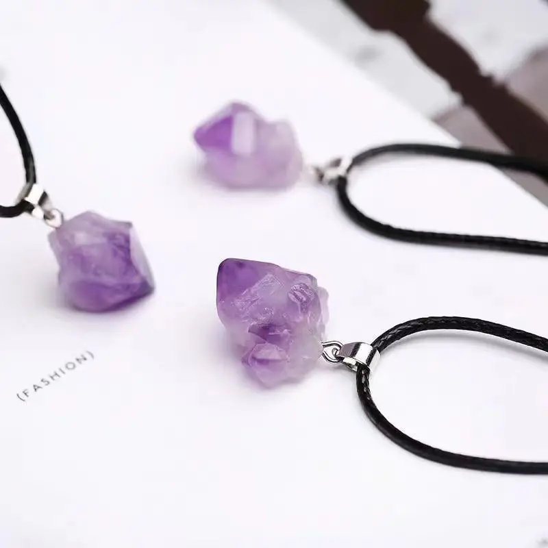 

Natural amethyst Shaped Pendant for men and women Lovers Necklace original stone crystal jewelry holiday gift