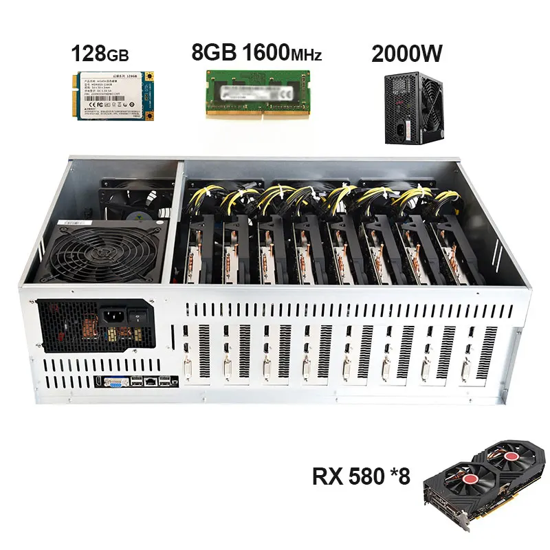 

65 pitch B85 motherboard Set With 8GB DDR3 1600MHZ RAM 128GB Msata 2000W Mute Power And 8Pcs rx 580 8g