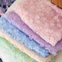 sequin lace fabric flower embroidery glitter tulle mesh 130100cm for girl summer dress princess skirt organza clothes diy decor
