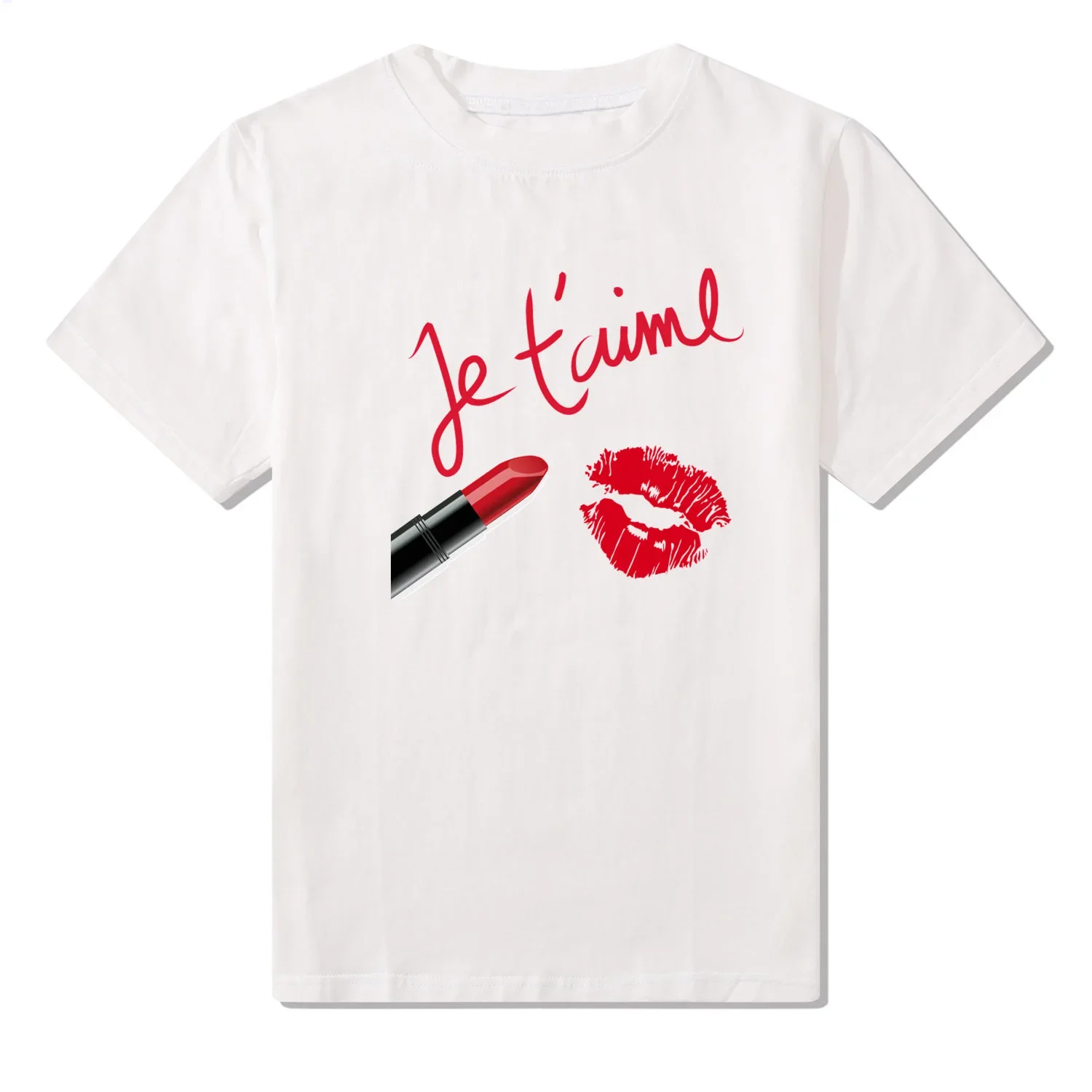 Летняя женская футболка с короткими рукавами топ красным принтом губ цельное