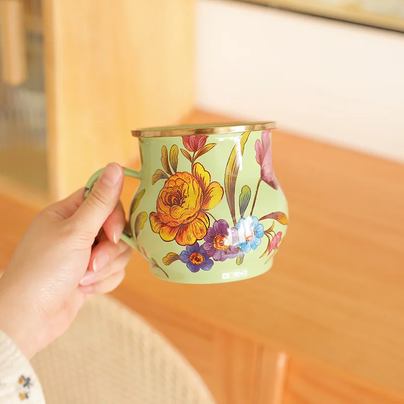 

Французская эмалированная Кружка для воды в стиле ретро, Цветочная эмалированная Кружка, кофейная чашка, чашка для завтрака, 550 мл, чайная чашка, ваза, украшение для дома, подарок ручной работы