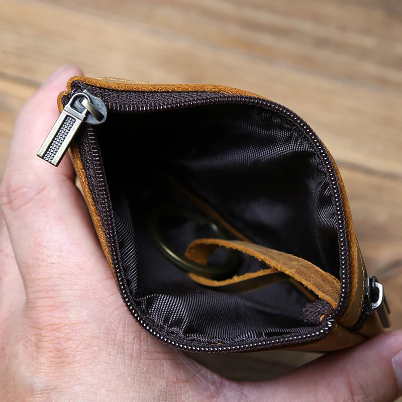 Men's Leather Card Bag Retro Head Layer Cowhide Coin Purse Female Handmade Zipper Wallet Key Bag Driving License Bag