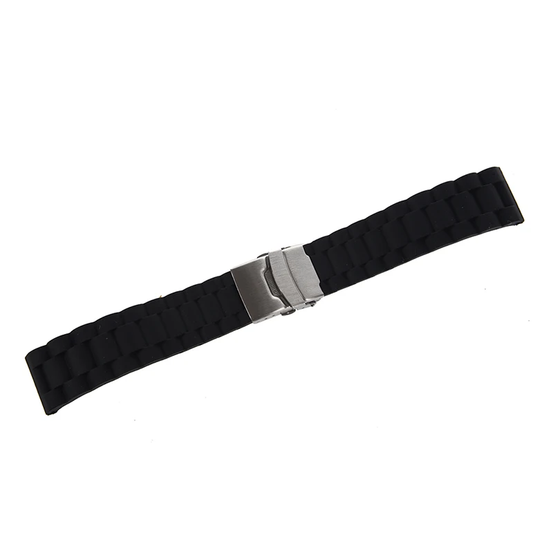 

Black Silicone Waterproof Diving Watchband Strap Deployment Clasp 22Mm
