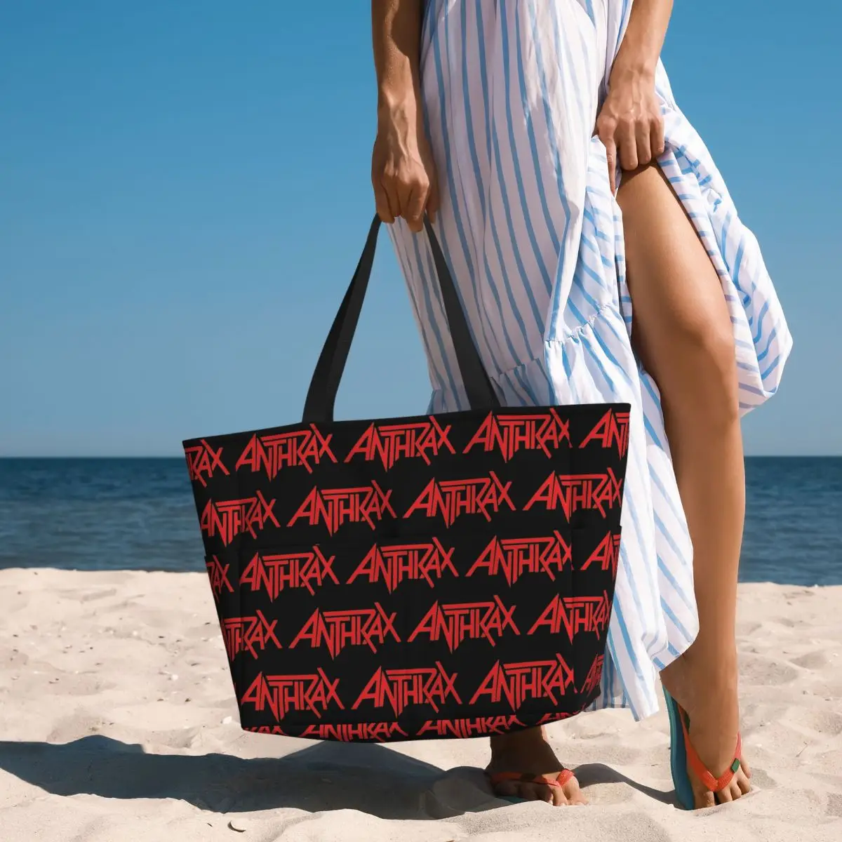Пляжная сумка-тоут с логотипом музыкальной группы Anthrax, спортивная сумка для спортзала и йоги, большая сумка-тоут, женская дорожная сумка, сумка для фитнеса (art.: 3920da6461fcb) - 3920da6461fcb