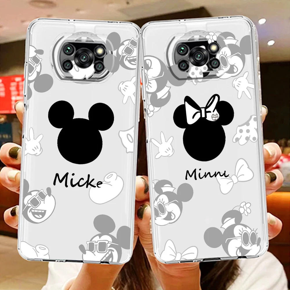 

Black White Mickey Disney Phone Case For Xiaomi Mi Poco X4 X3 NFC F4 F3 GT M4 M3 M2 X2 F2 F1 Pro C3 5G Civi Transparent TPU
