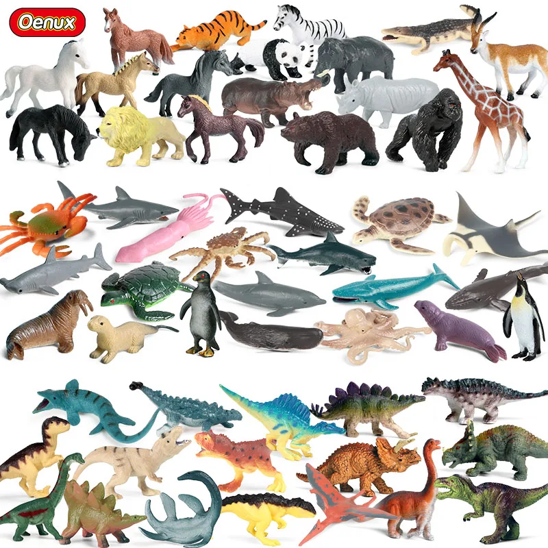 

Oenux Zoo Set Animals Small Wild Farm Sealife Model Action Figure Jurassic Dinosaur Figurines Cute Miniature Educational Kid Toy