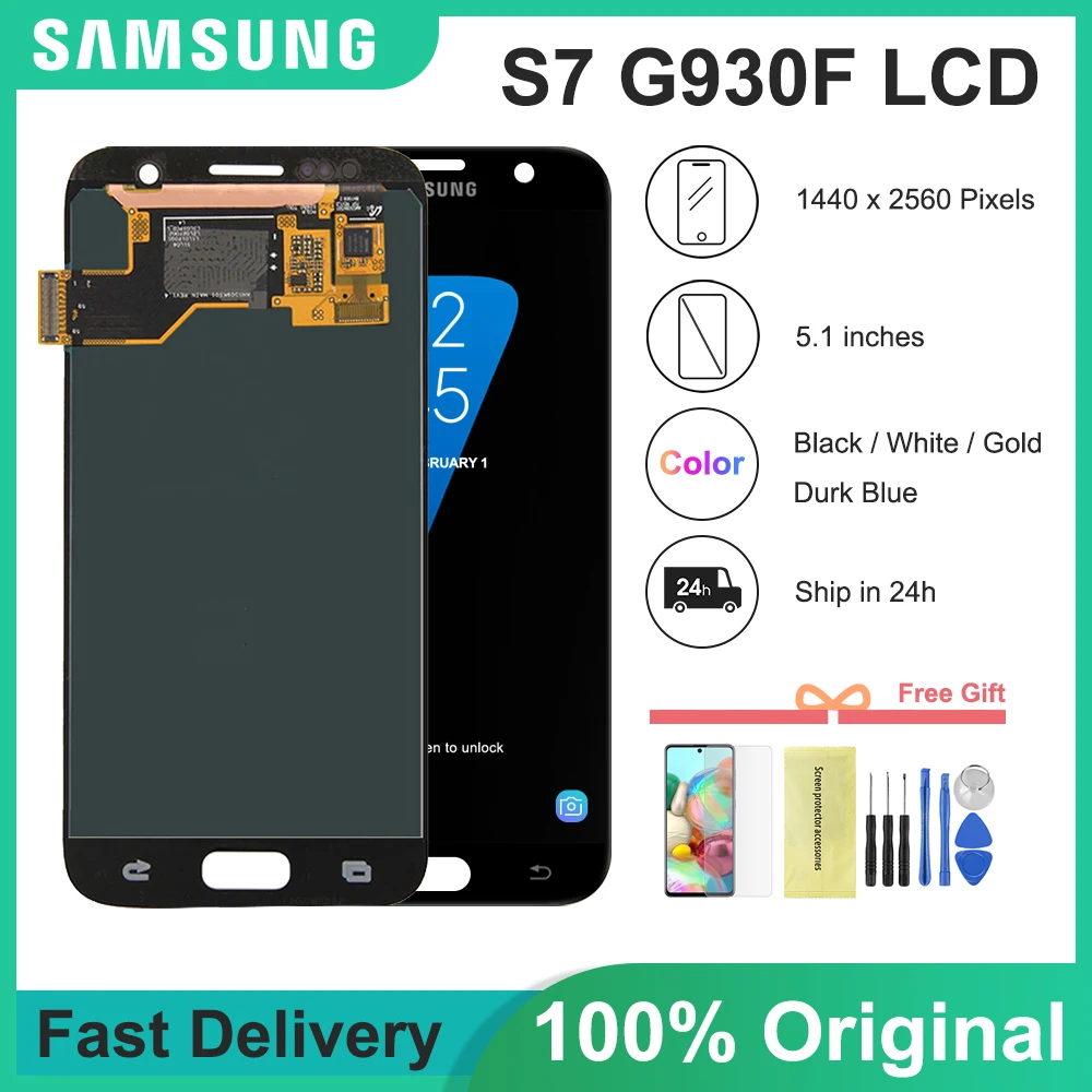 100% протестированный 5 1 ''оригинальный G930F дисплей для Samsung Galaxy S7 с рамкой G930 ЖК