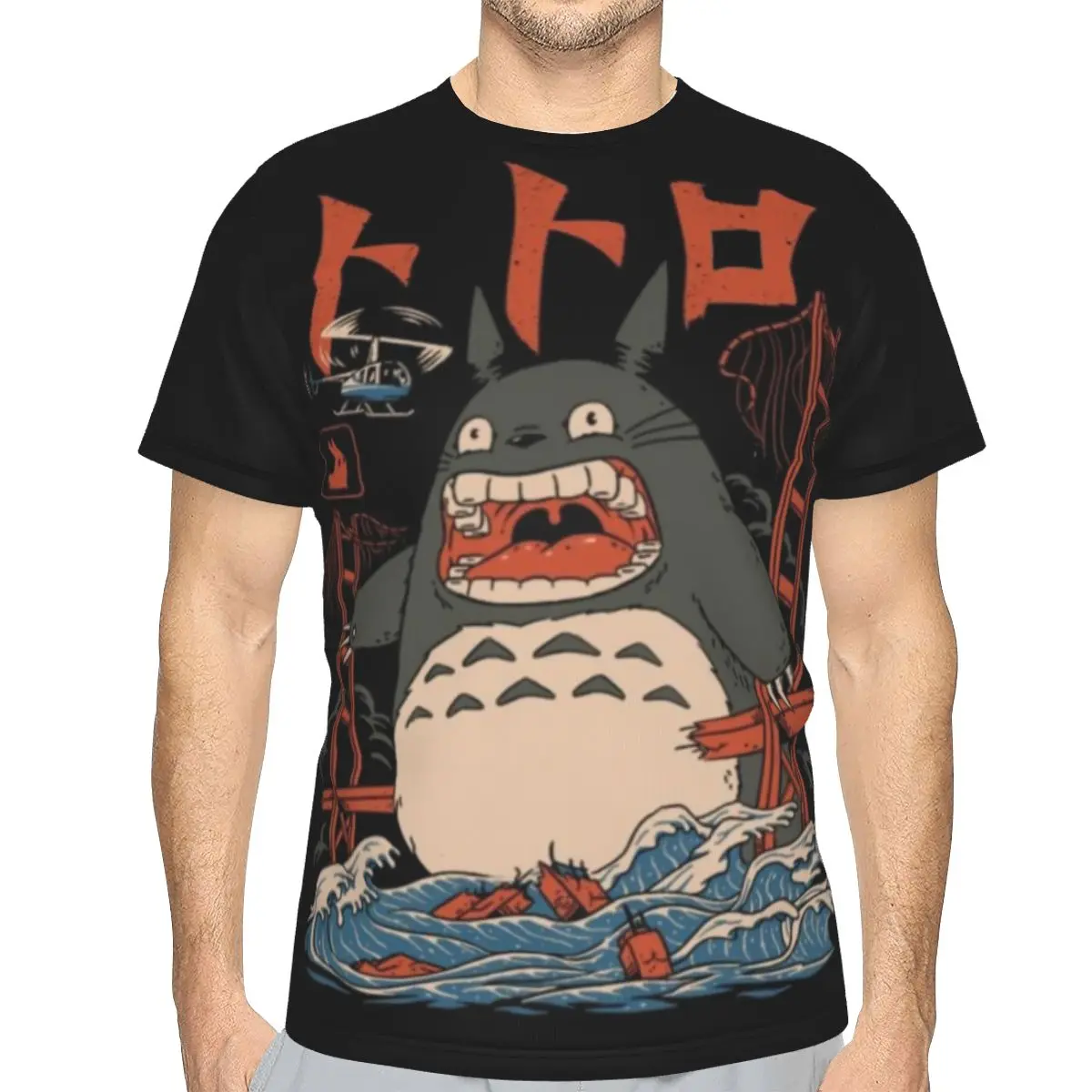 

Totoro Japanese Tee Shirt Miyazaki Hayao Anime Cute Short Sleeves Polyester T Shirt Summer Graphic T-Shirt Big Man