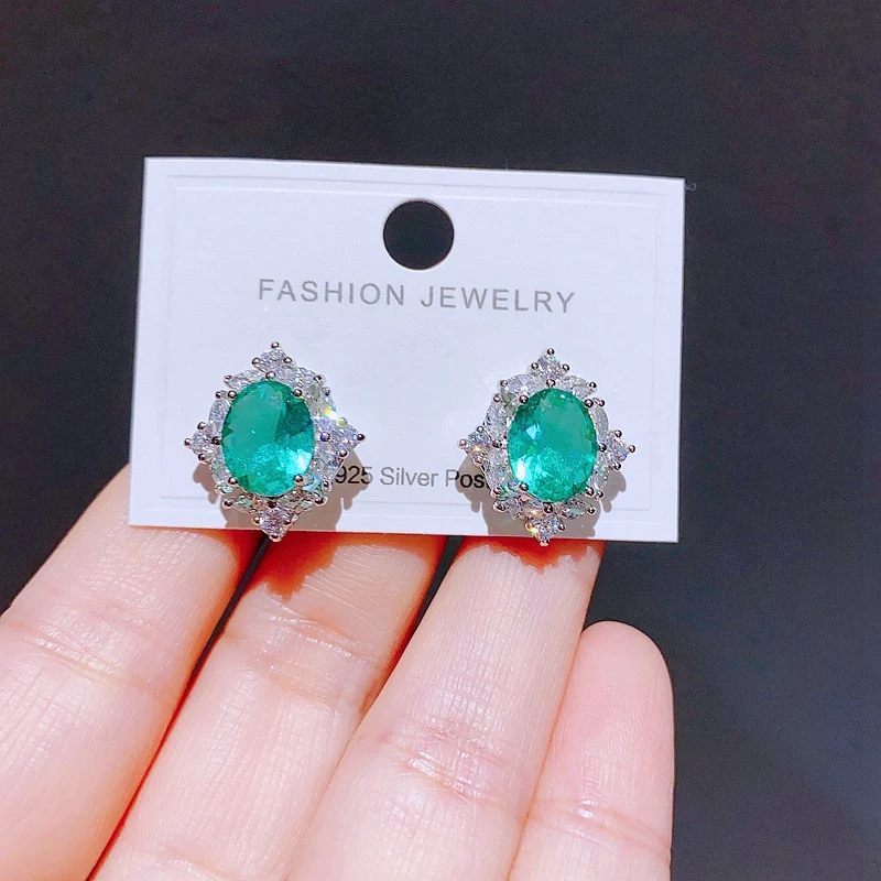 

MIGGA Luxury Blue/Green Cubic Zirconia Crystal Stud Earrings for Women