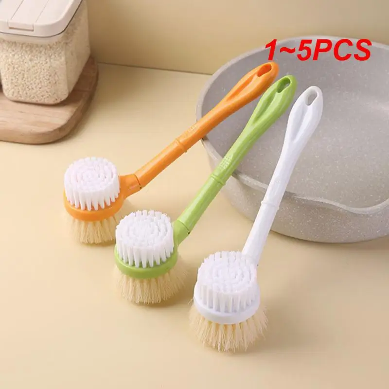 

1~5PCS Pot Washing Brush Modern Simplicity Long Handle Design Adjustable Angle Yellow Surface Material Thick Bristles