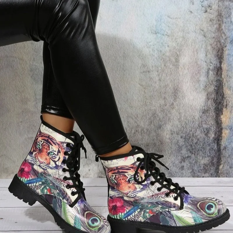 

Женские ботинки 2023 новые женские ботинки с короткой толстой подошвой и круглым носком на шнуровке спереди женские ботинки