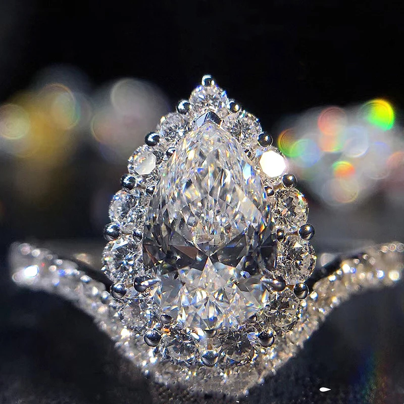 

New Gorgeous Bridal Wedding Accessories Finger-rings with Big Teardrop Cubic Zirconia Anniversary Ring Women's Trendy Jewelry