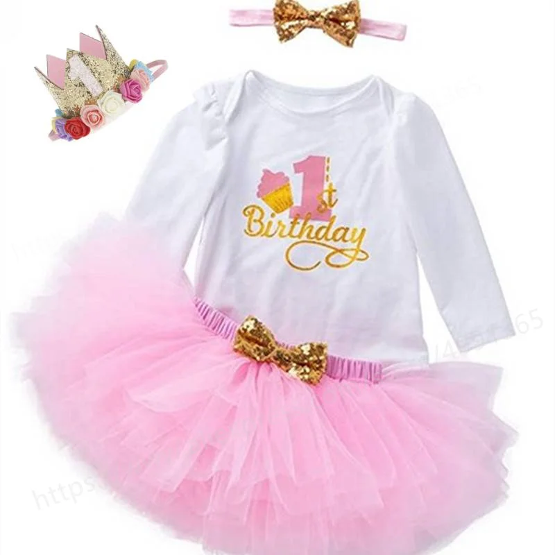 

Baby Girls Clothes 1st Birthday Outfit Dress Baby Boutique Dress with Headband Tutu Skirt Set Cake Smash Photo Shoot