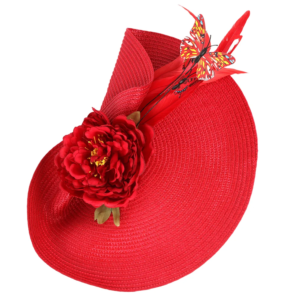 

Women Fascinator Straw Hat Tea Party Headdress Banquet Hat Exaggerated Butterfly Headband