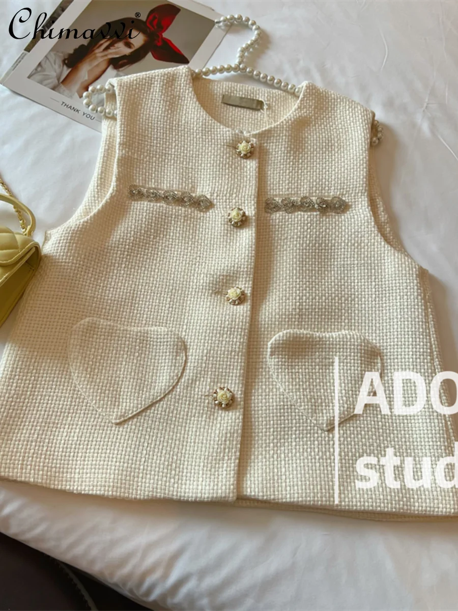 

Fashion Vest for Women 2022 Autumn New High-End Weaving All-Matching Round Neck Loose Sleeveless Solid Color Waistcoat Jacket