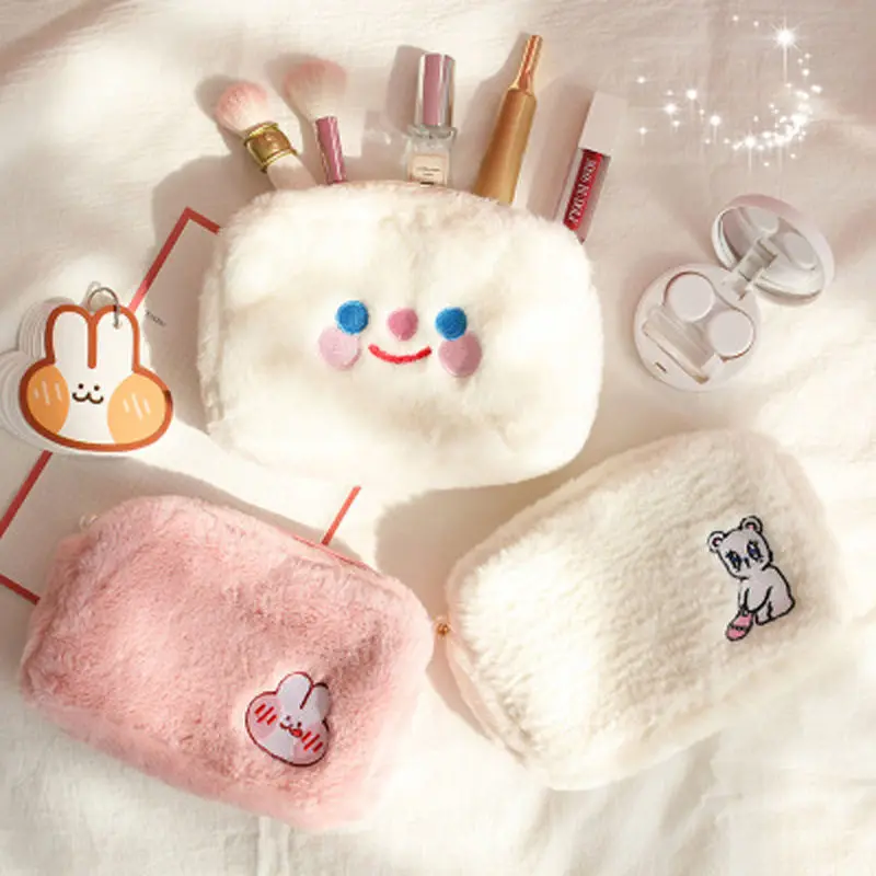

Plush Cosmetic Bag Korea Student School Pencil Case Girls Large Capacity Storage Bag Women Travel Makeup Pouch Holder Girls Gift
