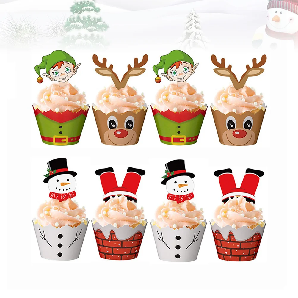 

96 Pcs Christmas Decor Cake Toppers Wrappers Party Decorations Paper Cup Cupcake Favors