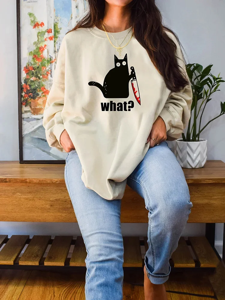 

Женская толстовка с ножом и круглым вырезом, с длинным рукавом