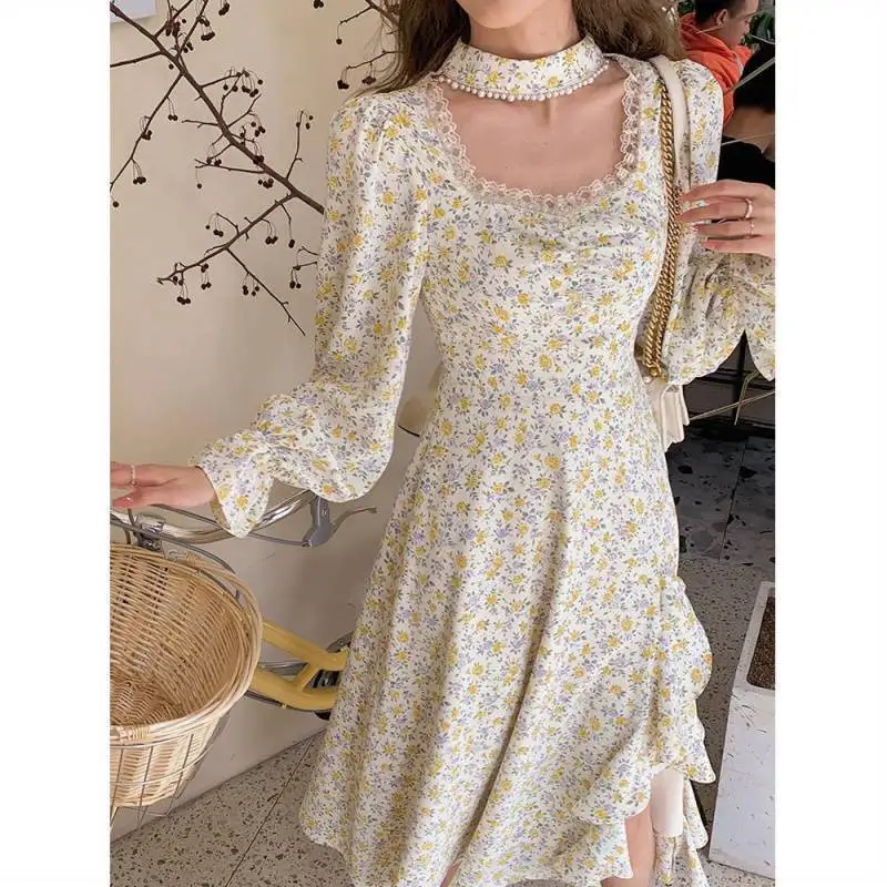 

Vintage Floral Dress Long Sleeve Lace Midi Dress Summer Korean Dresses Ladies 2022 Elegant Party Evening Dresses For Women