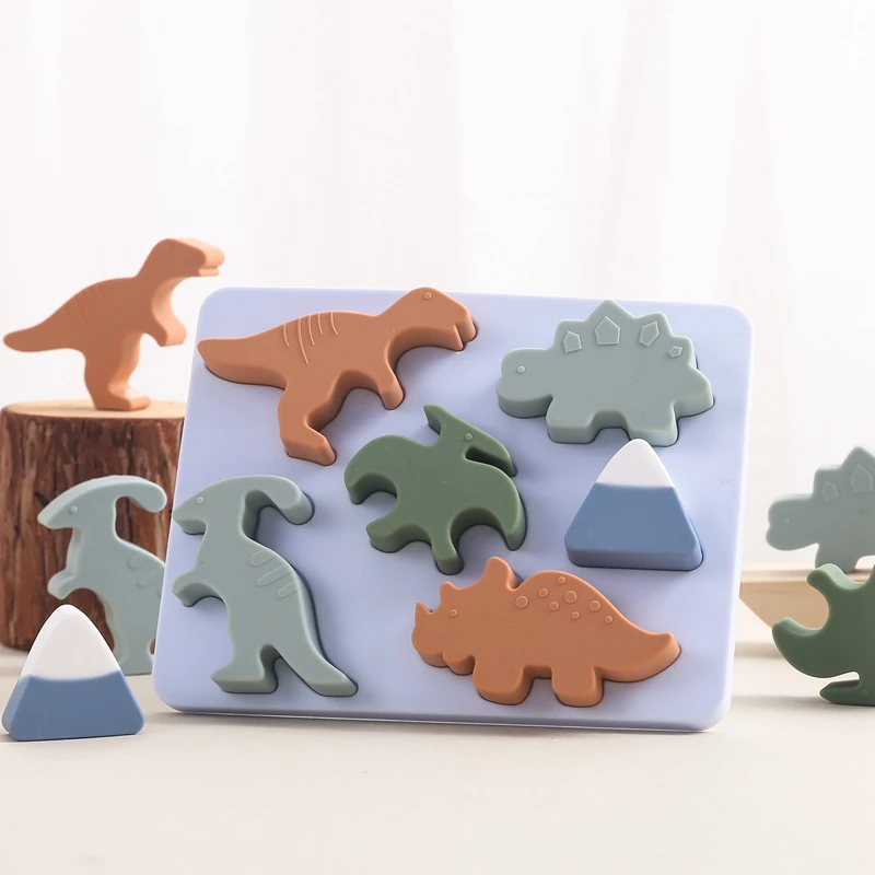 

Montessori Dinosaur Silicone Jigsaw Puzzle Toy Silicone Blocks Education Learning Stacking Toy Jurassic World Simulation Game
