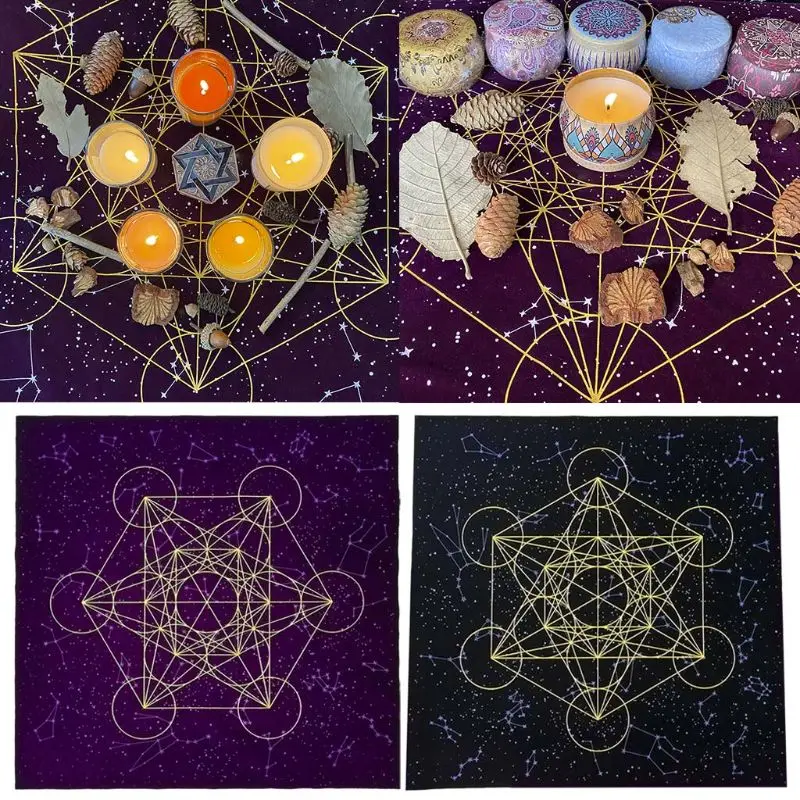 

Tarot Card Tablecloth Metatrone Cub Crystal Grid Astrology Divination Altar Velvet Cloth Board Game Tarot Card Mat dropshipping