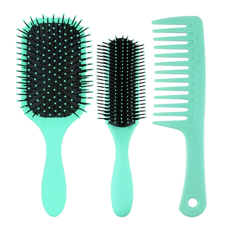 

3Pcs Hair Brushes Air Cushion Massage Hairdressing Wide Tooth Comb Set Nine Claws for Hair Styling Hair Salon(Green)