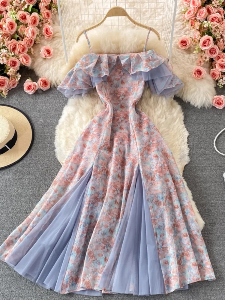 Женское шифоновое платье на бретельках элегантное Сетчатое без бретелек с