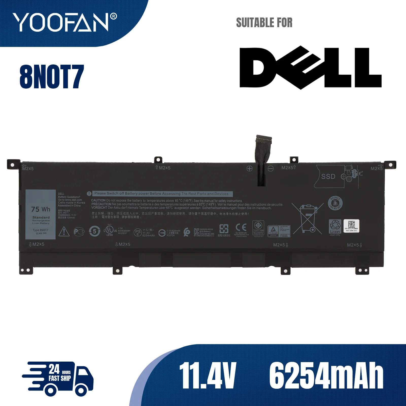 Аккумулятор для ноутбука YOOFAN 8N0T7 Dell XPS 15 9575 2-в-1 Precision 5530 Мобильная рабочая станция